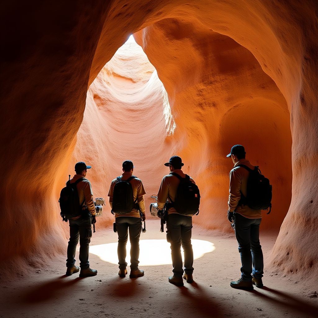 Conservation team documenting rock art
