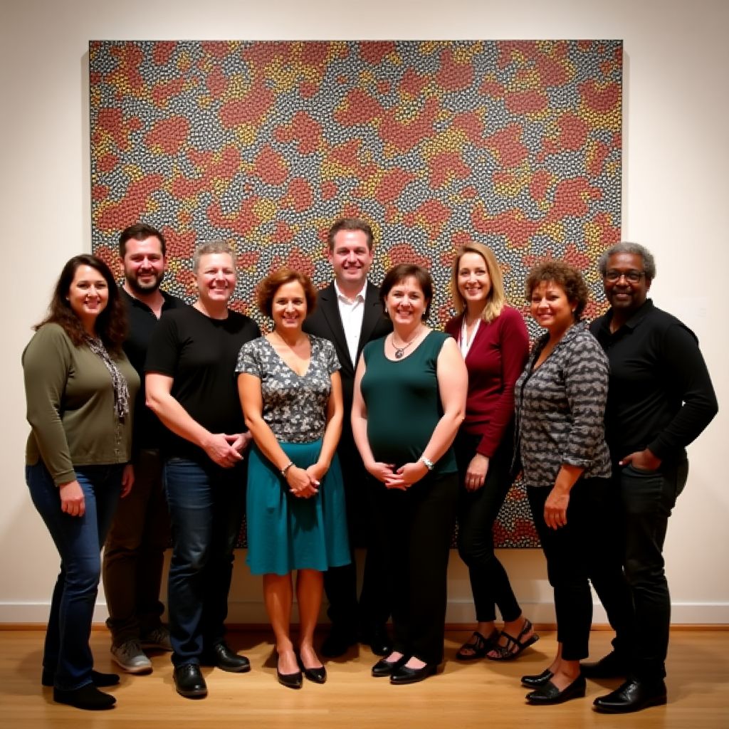 Team of Aboriginal art curators and artists collaborating