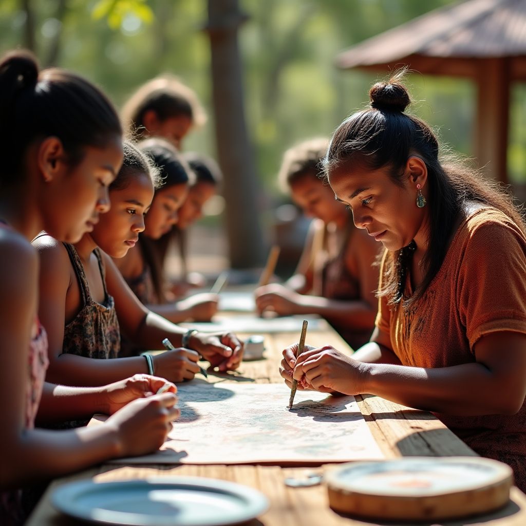 Aboriginal community art workshop in progress
