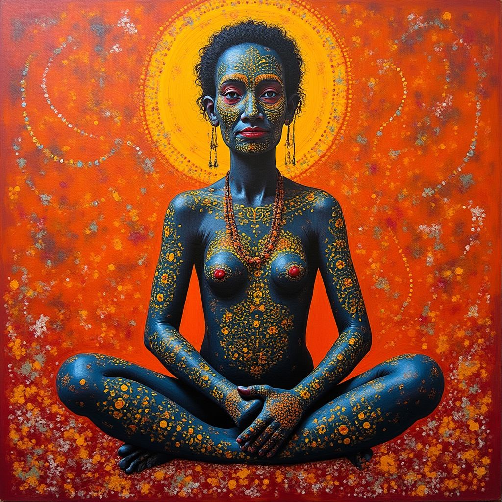 Aboriginal artist demonstrating traditional painting techniques