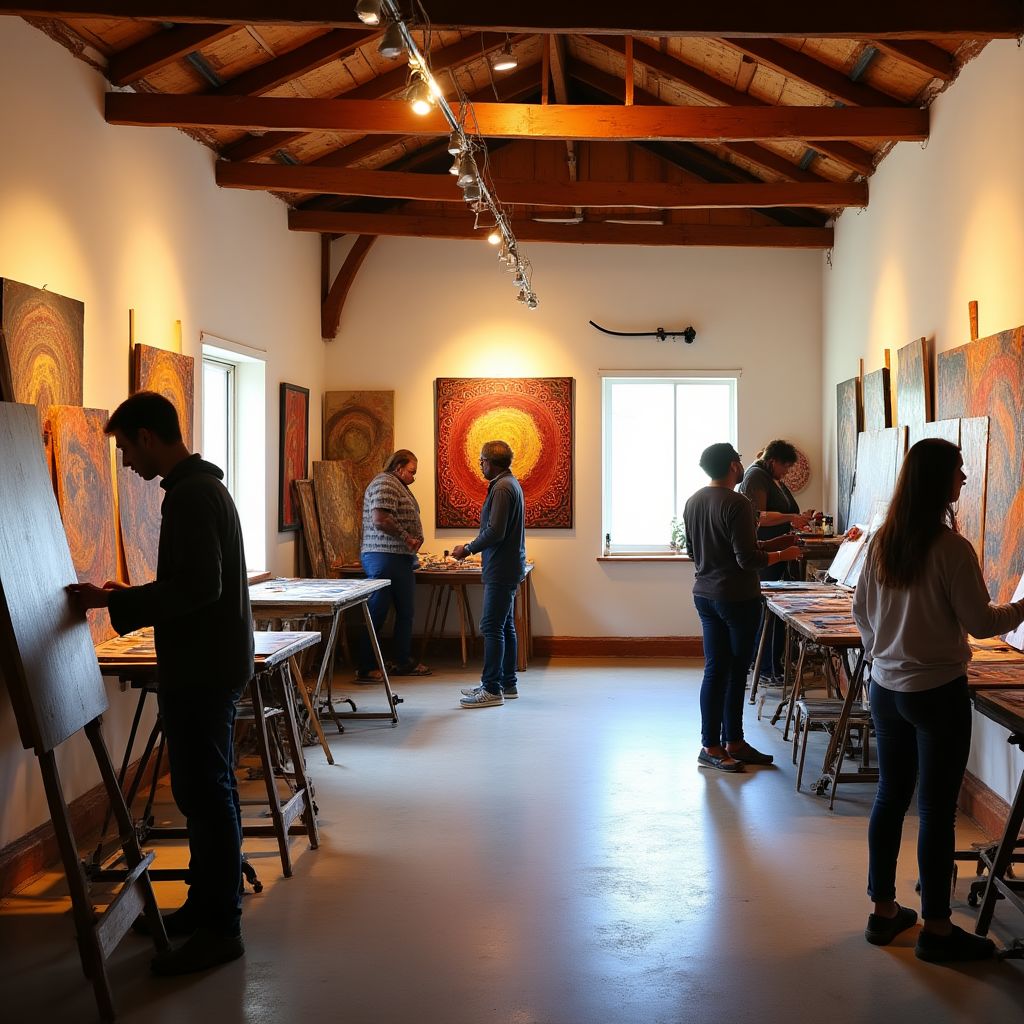 Aboriginal art center with artists working collectively